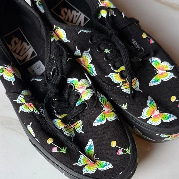 LIMITED EDITION Vans classic Black Canvas Sneakers platform Butterfly Print - Picture 15 of 15